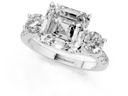 Asscher Cut Three-Stone Pavé Engagement Ring Setting | Round Side Stones | Sterling Silver