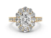 Oval Vintage Halo Engagement Ring Setting | Milgrain Channel Band | Yellow Gold
