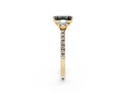Emerald Cut Three Stone Engagement Ring Setting for a Black Center | Pavé Shoulders | Yellow Gold