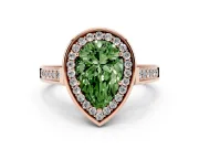 Fancy Green Pear Cut Diamond Halo Solitaire Ring Set in Rose gold with Pavé Band and Bezel Setting