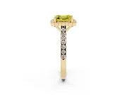 Fancy Yellow Asscher Cut Diamond Milgrain Floral Halo Engagement Ring Set in Yellow gold with Pavé Band