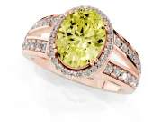 Fancy Yellow Oval Cut Diamond Halo Ring Set in Rose gold with Double Pavé Split Shank