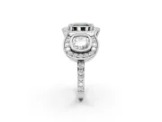 Cushion Cut Three Stone Halo Engagement Ring Setting for a Fancy Green Lab-Grown Diamond | Platinum