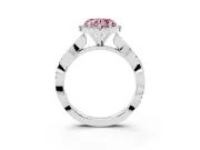 Fancy Pink Heart Cut Diamond Halo Twisted Band Ring Set in White gold with Prong Setting