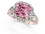 Asscher Cut Scalloped Halo Engagement Ring Setting for a Fancy Pink Lab-Grown Diamond | Pear Side Stones | Rose Gold