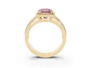 Princess Cut Halo Engagement Ring Setting for a Fancy Pink Lab-Grown Diamond | Two-Row Pave Split Shank | Yellow Gold