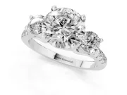 Round Three-Stone Pavé Engagement Ring Setting | Round Side Stones | Sterling Silver