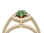 Fancy Green Marquise Cut Diamond Halo Pavé Split Shank Ring Set in Yellow gold with Prong Setting