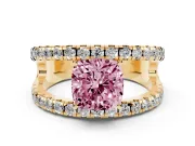 Cushion Cut Pavé Engagement Ring Setting for a Fancy Pink Lab-Grown Diamond | Yellow Gold - Design NV-24679