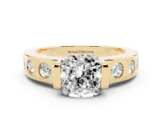 Cushion Cut Tension Style Engagement Ring Setting | Flush Set Accents | Yellow Gold