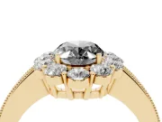 Oval Vintage Halo Engagement Ring Setting for a Black Center | Milgrain Channel Band | Yellow Gold