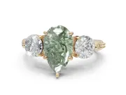 Pear-Shaped Three Stone Engagement Ring Setting for a Fancy Green Lab-Grown Diamond | Tapered Pave Band | Yellow Gold