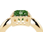 Fancy Green Princess Cut Diamond Halo Engagement Ring Set in Yellow gold with Plain Split Shank and Prong Setting