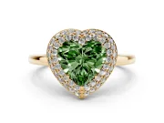 Fancy Green Heart Cut Diamond Halo Engagement Ring Set in Yellow gold with Solitaire Band and Prong Setting