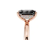 Fancy Black Emerald Cut Diamond Solitaire Ring Set in Rose gold with Thin Band and Prong Setting