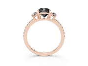 Cushion Cut Three Stone Engagement Ring Setting for a Black Center | Pavé Shoulders | Rose Gold