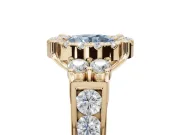 Round Halo Engagement Ring Setting for a Fancy Blue Lab-Grown Diamond | Side Clusters | Yellow Gold