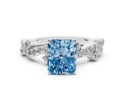 Radiant Cut Twisted Pavé Engagement Ring Setting for a Fancy Blue Lab-Grown Diamond | Bar Stations | White Gold