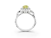Fancy Yellow Marquise Cut Diamond Halo Ring Set in Platinum with Scrollwork Band and Prong Setting