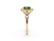 Fancy Green Radiant Cut Diamond Floral Halo Ring Set in Yellow gold with Shared Prong Band