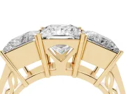Princess Cut Three Stone Engagement Ring Setting | Beaded Shoulders | Yellow Gold