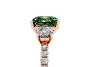 Asscher Cut Three Stone Engagement Ring Setting for a Fancy Green Lab-Grown Diamond | Pave Shoulders | Rose Gold