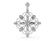 Round Lab-Grown Diamond Vintage Floral Scrollwork Pendant Necklace | Milgrain Edges | White Gold