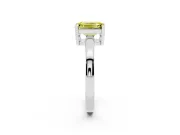 Fancy Yellow Emerald Cut Diamond Solitaire Ring Set in Platinum with Prong Head and Smooth Polished Band