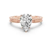 Pear Cut Diamond Solitaire Milgrain Engraved Band Set in Rose gold with Prong Setting
