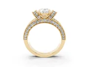 Oval Vintage Milgrain Pave Engagement Ring Setting | Crescent Side Rows | Yellow Gold