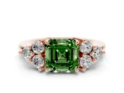 Asscher Cut Cluster Side Stone Engagement Ring Setting for a Fancy Green Lab-Grown Diamond | Plain Band | Rose Gold