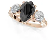 Fancy Black Pear-Shaped Lab-Grown Diamond Three-Stone Ring Set in Rose Gold with Channel-Set Band and Prong Setting