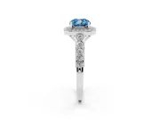 Cushion Cut Graduated Milgrain Halo Engagement Ring Setting for a Fancy Blue Lab-Grown Diamond | White Gold