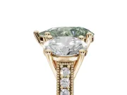 Pear-Shaped Vintage Three Stone Engagement Ring Setting for a Fancy Green Lab-Grown Diamond | Yellow Gold