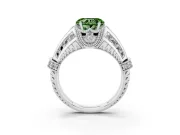 Fancy Green Heart Cut Diamond Vintage-Inspired Milgrain Ring Set in Platinum with Accent Split Shank