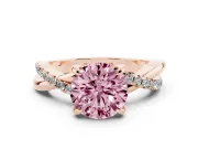 Fancy Pink Round Cut Diamond Twist Band Solitaire Set in Rose gold with Pavé Accents and Prong Setting