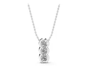 Round Lab-Grown Diamond Three-Stone Vertical Pendant Necklace | Scalloped Rails | White Gold