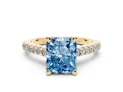 Radiant Cut Hidden Halo Pave Engagement Ring Setting for a Fancy Blue Lab-Grown Diamond | Claw Prongs | Yellow Gold
