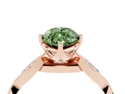 Fancy Green Marquise Cut Diamond Twist Band Solitaire Ring Set in Rose gold with Leaf Prong Setting and Accent Stones