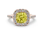 Cushion Cut Pave Halo Engagement Ring Setting for a Fancy Yellow Lab-Grown Diamond | Pave Band | Rose Gold