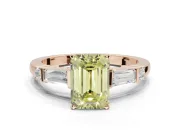 Emerald Cut Tapered Baguette Engagement Ring Setting for a Fancy Yellow Lab-Grown Diamond | Bar Set Sides | Rose Gold