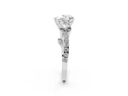 Heart Cut Diamond Solitaire Leaf-Inspired Ring Set in White gold with Pavé Band and Prong Setting