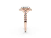 Emerald Cut Milgrain Halo Engagement Ring Setting | Graduated Bezel Accents | Rose Gold