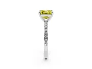 Fancy Yellow Asscher Cut Diamond Brilliant Solitaire Ring Set in White gold with Pavé Band and Prong Setting