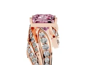 Fancy Pink Princess Cut Diamond Solitaire Ring Set in Rose gold with Layered Twist Pavé Band