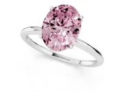 Fancy Pink Oval Cut Diamond Solitaire Engagement Ring Set in Silver with Thin Band and Prong Setting