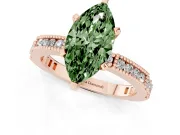 Fancy Green Marquise Cut Diamond Solitaire Ring Set in Rose gold with Slim Pavé Band and Prong Setting