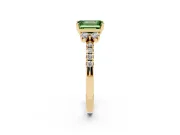 Emerald Cut Side Stone Engagement Ring Setting for a Fancy Green Lab-Grown Diamond | Pave Band | Yellow Gold