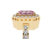 Emerald Cut Milgrain Halo Engagement Ring Setting for a Fancy Pink Lab-Grown Diamond | Pavé Shoulders | Yellow Gold