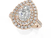 Pear-Shaped Lab-Grown Diamond Double Halo Statement Ring Set in Rose Gold with Pavé Band